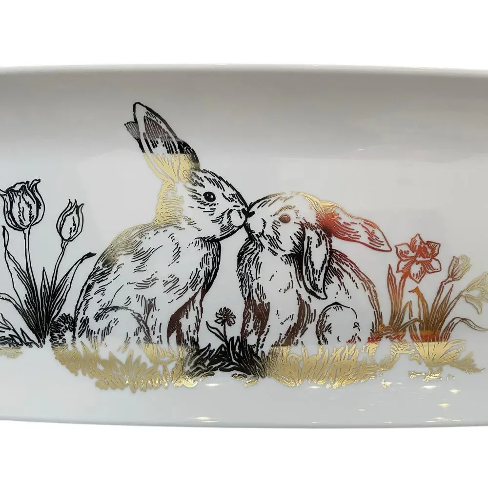 3pc Rachel Ashwell Metallic BUNNIES Disposable Serving Platters White New